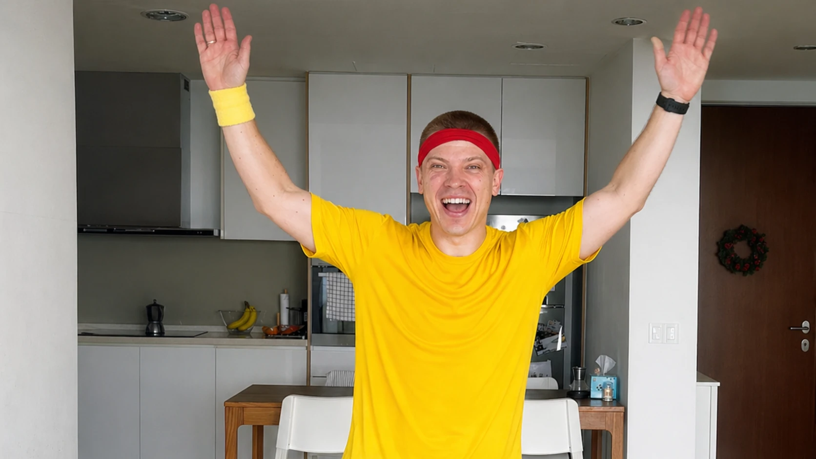 Dopamine Steps host with water after a no-equipment indoor walking workout