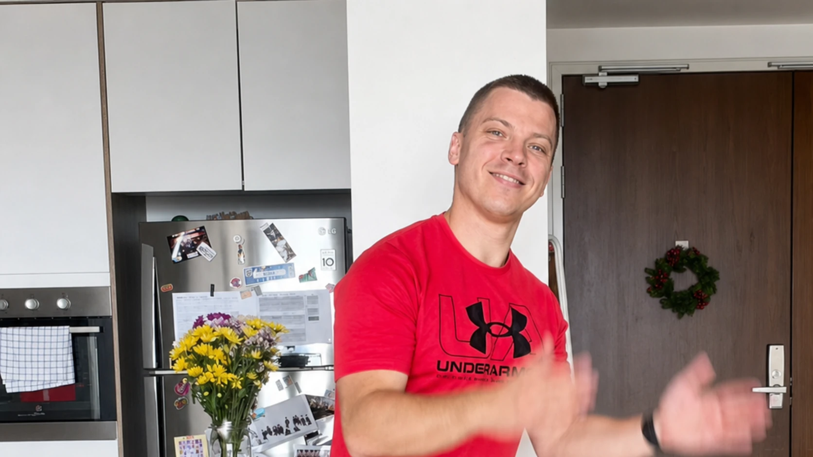 Dopamine Steps host doing a gentle side step in a sunny living room