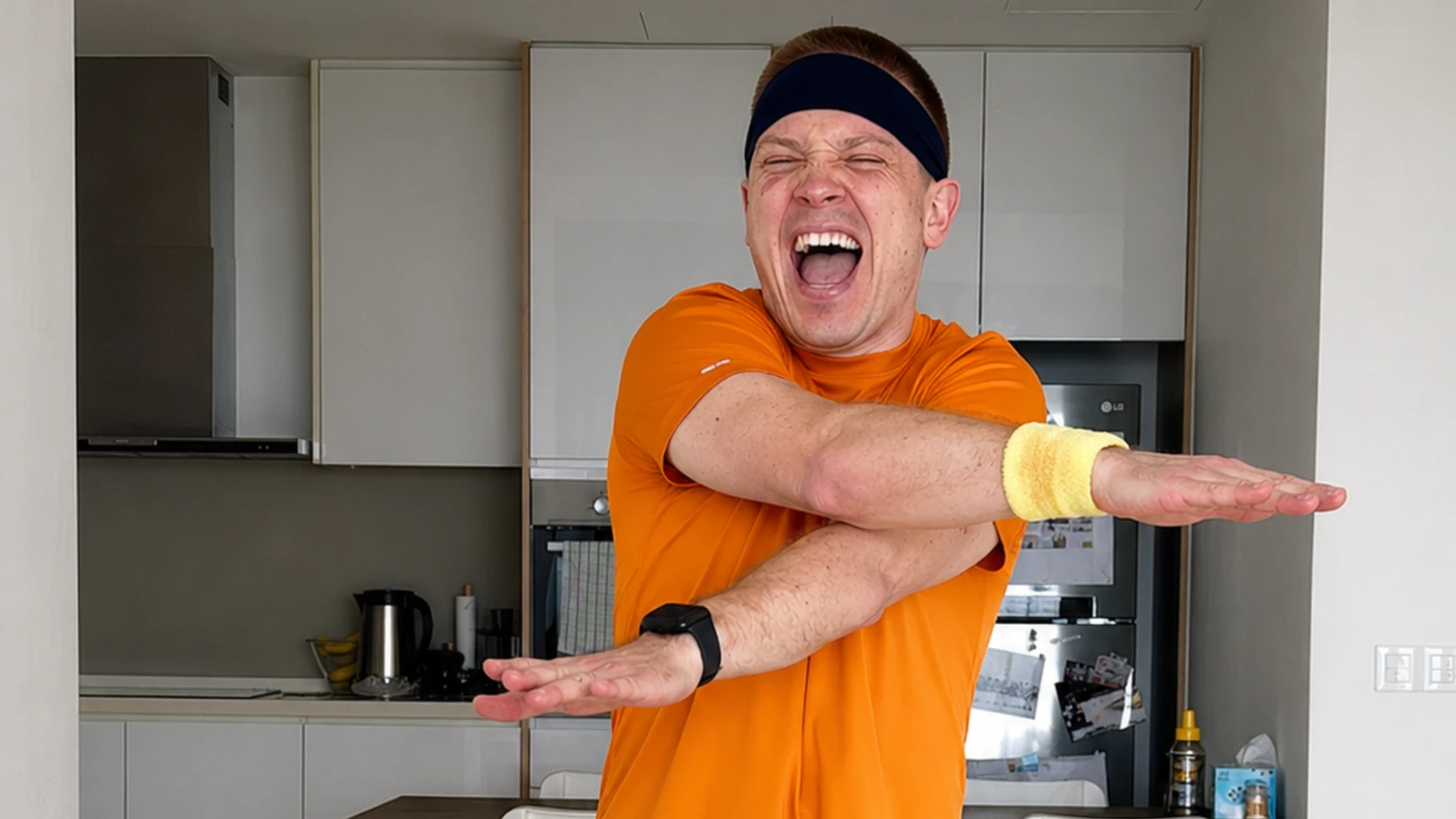 Dopamine Steps host doing an indoor walking step at home