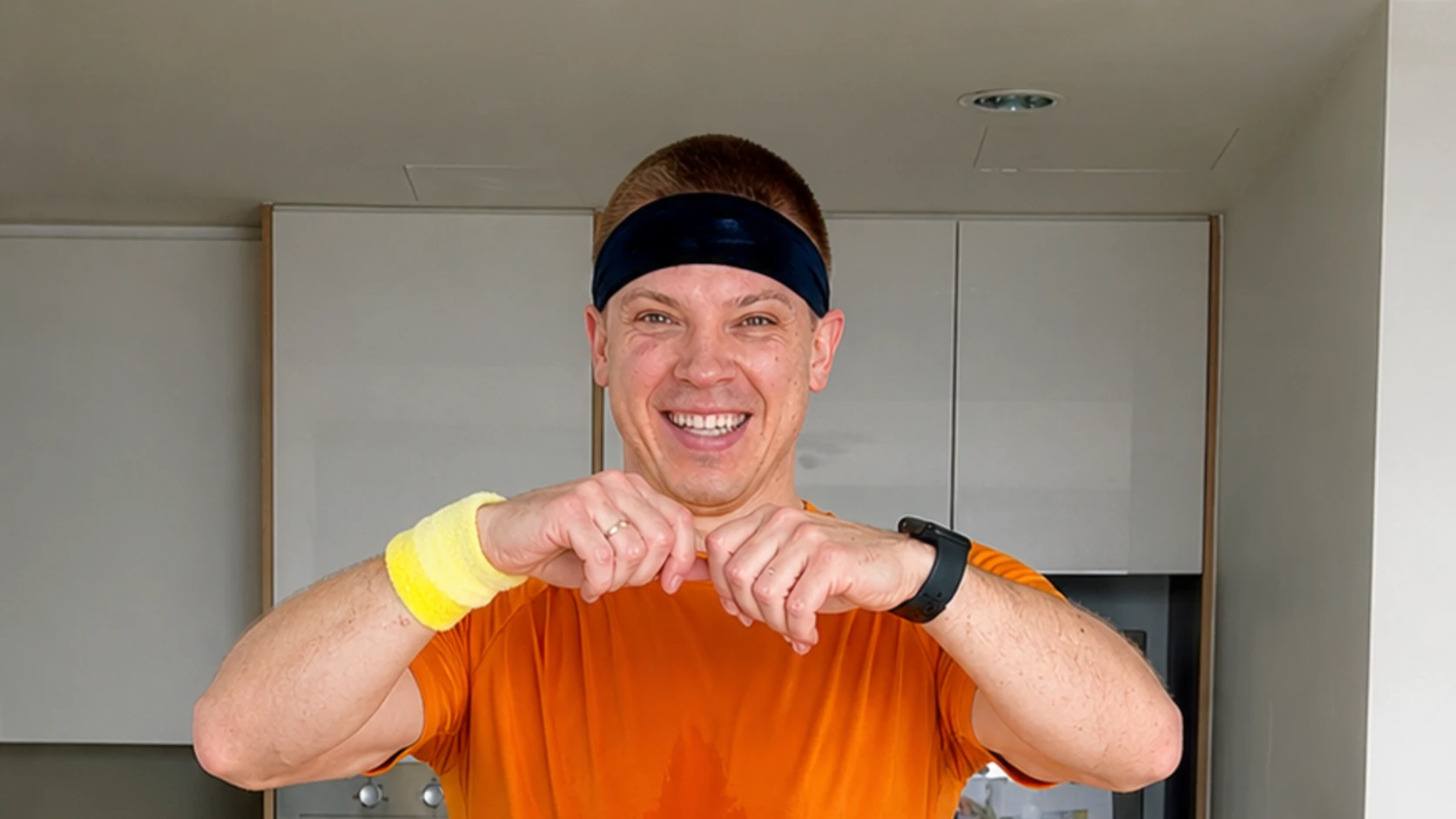 Dopamine Steps host smiling after a comfortable indoor walking workout