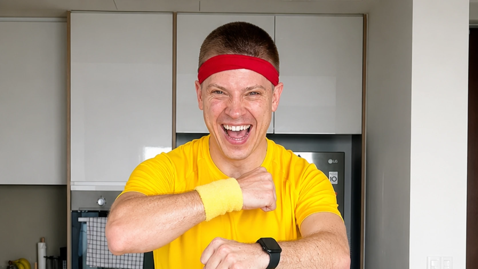 Dopamine Steps host lifting a knee during an indoor walk